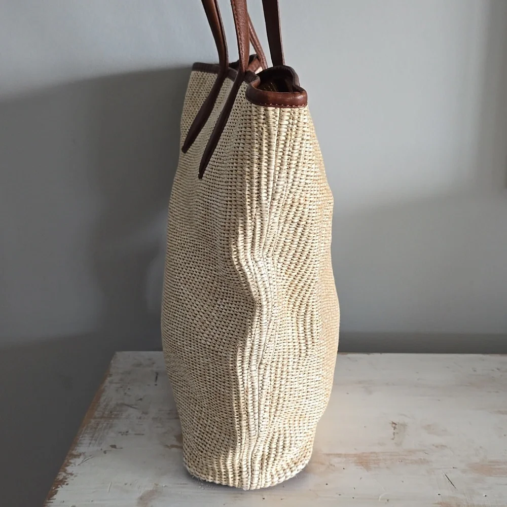 Madewell The Leather-Trimmed Straw Tote In Rustic Twig Multi - Picture 8 of 15